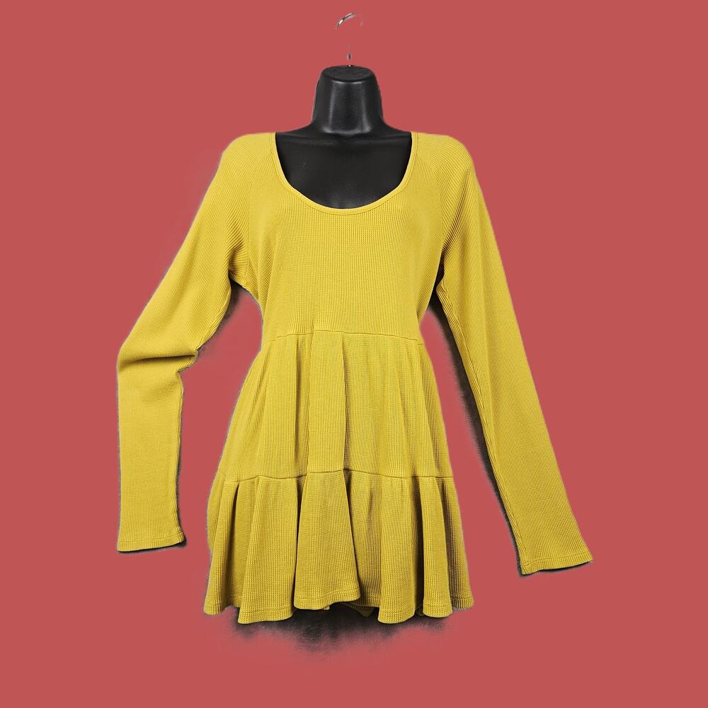 Maeve Anthropologie Samina Thermal Top M Mustard Waffle Babydoll Boho